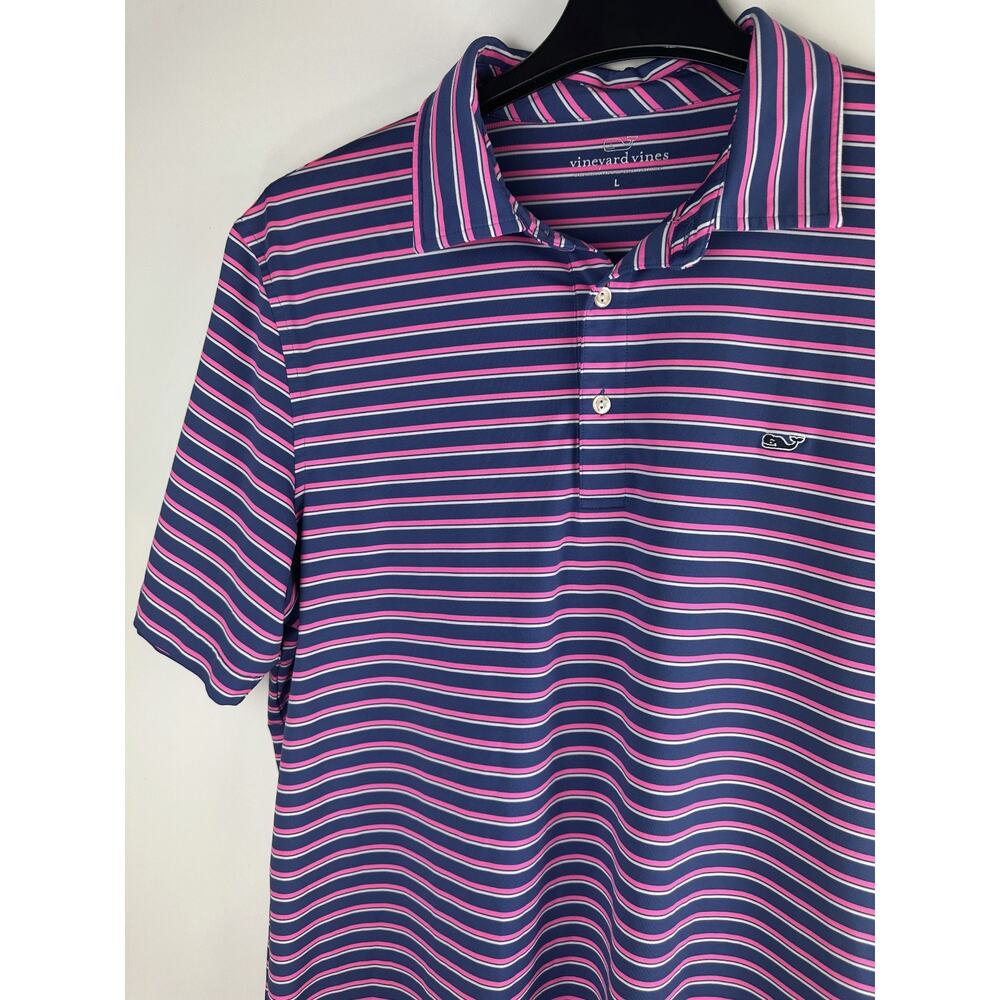 Vineyard Vines Kennedy Stripe Sankaty Performance Polo Navy Pink Men's Large - Picture 3 of 10